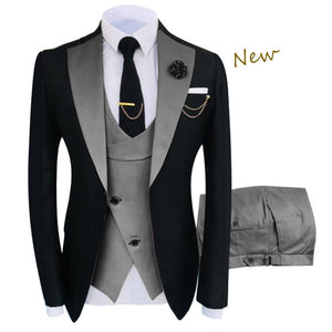 Slim Fit Blazers Groom Suits Men Fashion Wedding( Jacket + Vest + Pants )-FrenzyAfricanFashion.com