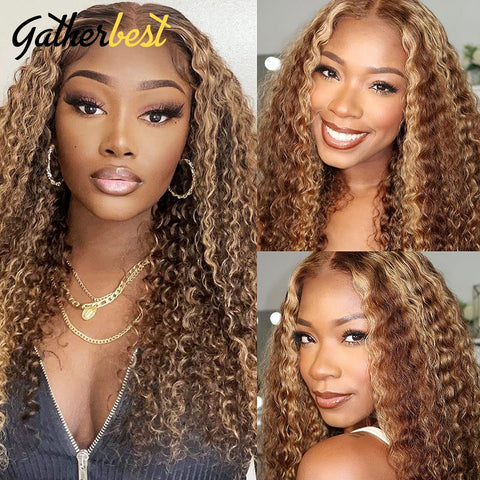 Image of Deep Curly Lace Front Ombre Blonde Curly Wigs Pre Plucked With Baby Hair 180 Density-FrenzyAfricanFashion.com
