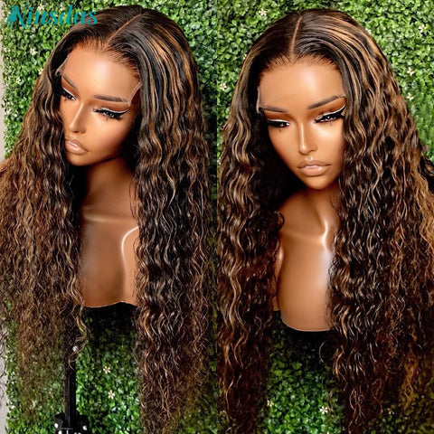 Image of Highlight Wig Human Hair Wigs Water Wave Lace Front Wig 4*4 Closure Wigs For Women Human Hair Niusdas Lace Wigs 150% Density-FrenzyAfricanFashion.com
