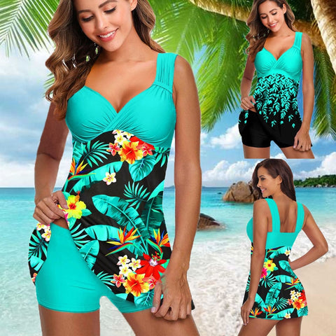 Image of Plus Size Two-Piece Swimwear Women's Flower Print Summer Large Bathing Suits Tankini Beachwear Bikini Swimdress-FrenzyAfricanFashion.com