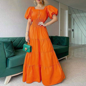 Fall Dress Puff Shoulder Party Long Dress-FrenzyAfricanFashion.com