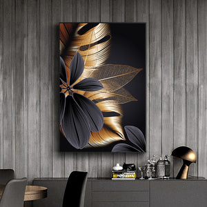 Black Golden Plant Leaf Canvas Poster Print Modern Home Decor Abstract Wall Art Painting Nordic Living Room Decoration Picture-FrenzyAfricanFashion.com