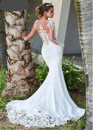 Floniel Designer Long Sleeves Sheer Illusion Lace Appliques Mermaid Wedding Dresses Bridal Gowns See Through Back-FrenzyAfricanFashion.com