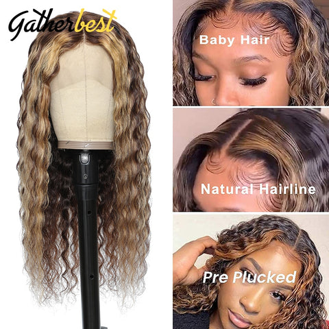 Image of Deep Curly Lace Front Ombre Blonde Curly Wigs Pre Plucked With Baby Hair 180 Density-FrenzyAfricanFashion.com