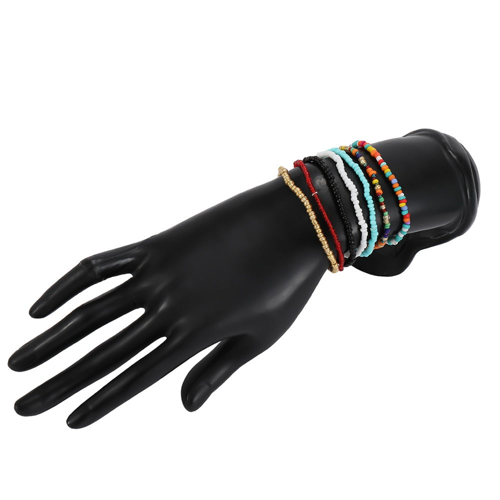 Bohemian Beaded Chain Elastic Anklet Bracelet-FrenzyAfricanFashion.com