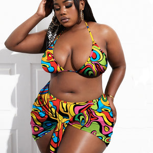 Sexy 3 Piece Set Large Size Bikini Set Swimwear Women Halter Beach Plus Size Cover Up Swimsuit-FrenzyAfricanFashion.com