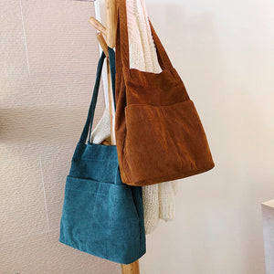Hylhexyr Corduroy Totes Bag Carry Shoulder Bag Retro Casual Handbags With Inner Pocket For School Work Beach Travel and Shopping-FrenzyAfricanFashion.com