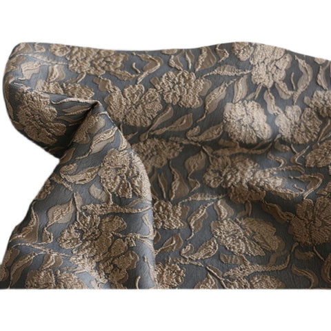 Image of Vintage Embroidery Woven Flower Dark Gray Background Jacquard Fashion Fabric-FrenzyAfricanFashion.com
