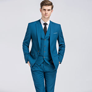 Spring And Autumn High Quality 3Piece Bride Dress Slim Fit Wedding Evening Men Vest Suit Classic Solid Blue Formal Male Blazer-FrenzyAfricanFashion.com