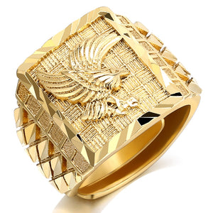 Punk Rock Eagle Men &#39;s Ring Luxury Gold Color Resizable To 7-11 Finger Jewelry Never Fade-FrenzyAfricanFashion.com