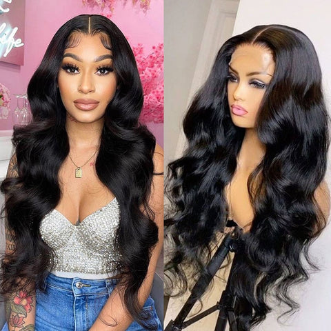 Image of Kryssma 26 inch Black Body Wave Wig Loose Deep Wave Lace Front Synthetic Wigs for Women 13X3 Synthetic Lace perruque synthétique-FrenzyAfricanFashion.com