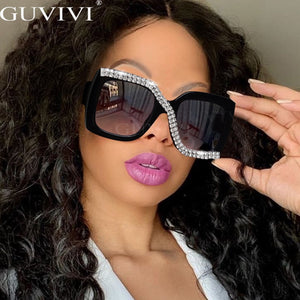 Women Luxury Vintage Oversized Sunglasses Rhinestone Glasses Shades-FrenzyAfricanFashion.com
