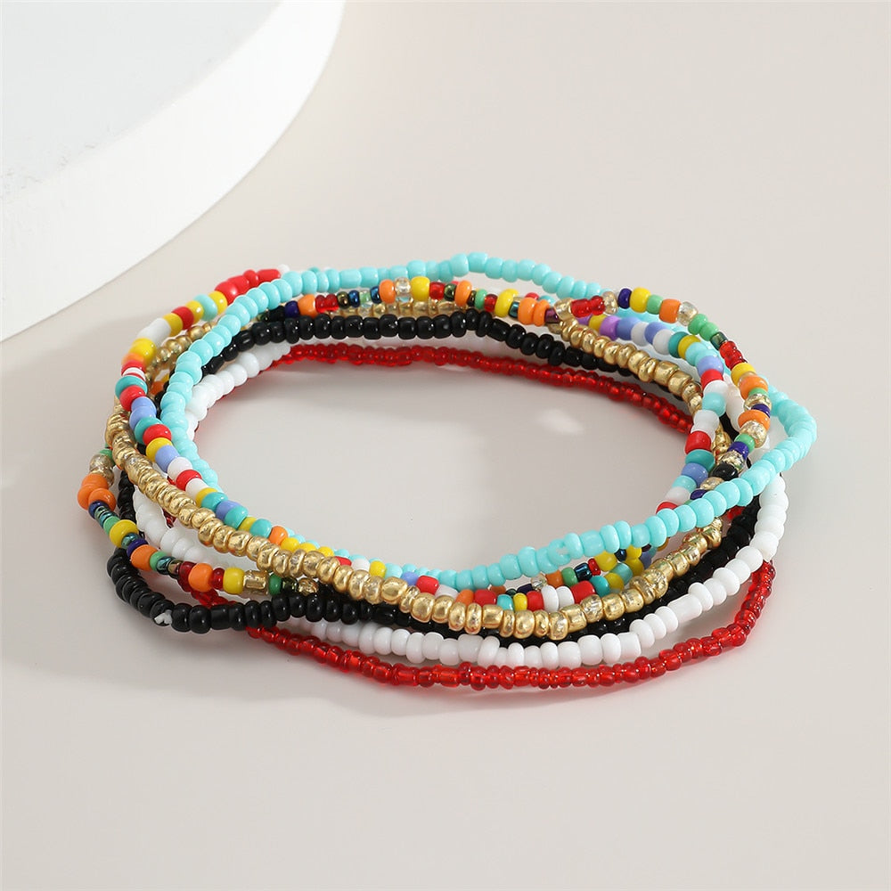 Bohemian Beaded Chain Elastic Anklet Bracelet-FrenzyAfricanFashion.com