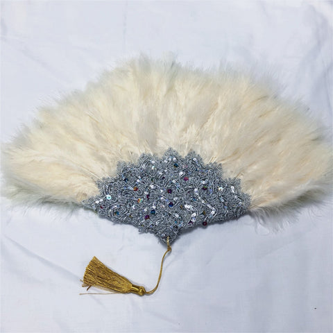 Image of Sequins Double Sided Hand Dance Feather Fans-FrenzyAfricanFashion.com