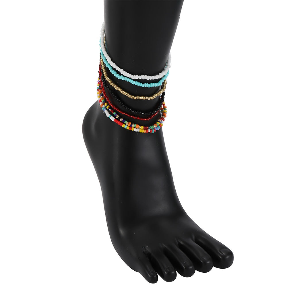 Bohemian Beaded Chain Elastic Anklet Bracelet-FrenzyAfricanFashion.com