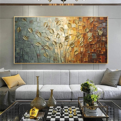 Image of Nordic Art Abstract Leaves Flowers Oil Painting on Canvas Wall Art Posters Prints Wall Pictures for Living Room Home Cuadros-FrenzyAfricanFashion.com