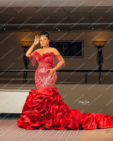 Image of Red Mermaid Party Dresses-FrenzyAfricanFashion.com