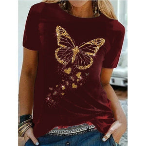 Golden Butterfly Print Women T Shirt Short Sleeve O Neck Loose Women Tshirt Ladies Tee Shirt Tops Cloth-FrenzyAfricanFashion.com