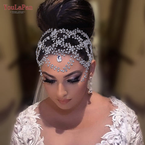 Image of Rhinestone Forehead Headband Fashion Crystal Bridal Headpiece Wedding Hair Accessories Tiara wear-FrenzyAfricanFashion.com