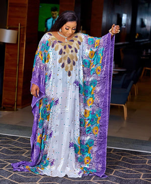 Maxi Dresses Women BouBou Floral Silk Abaya-FrenzyAfricanFashion.com