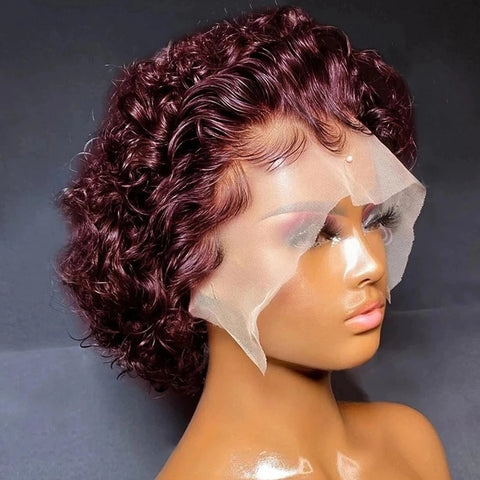 Image of Pixie Cut Wig 99J Deep Wave Lace Wig Afro Curly Short Bob Human Hair-FrenzyAfricanFashion.com