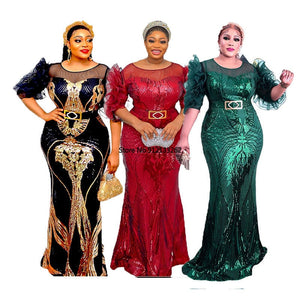 Plus Size Evening Dresses Women African Wedding Party Long Luxury Sequin Gown Bodycon Mermaid Maxi Dress-FrenzyAfricanFashion.com