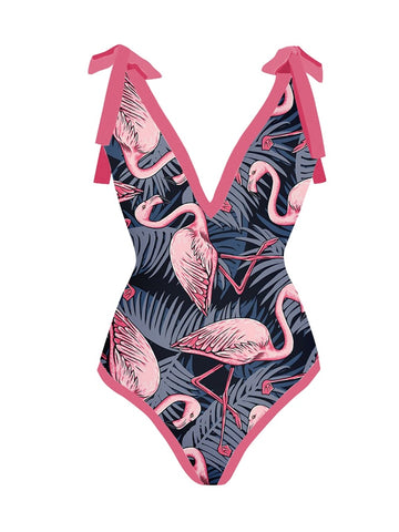 Image of Swimsuit Flamingo Print One Piece Bathing Suit Summer Surf Wear-FrenzyAfricanFashion.com