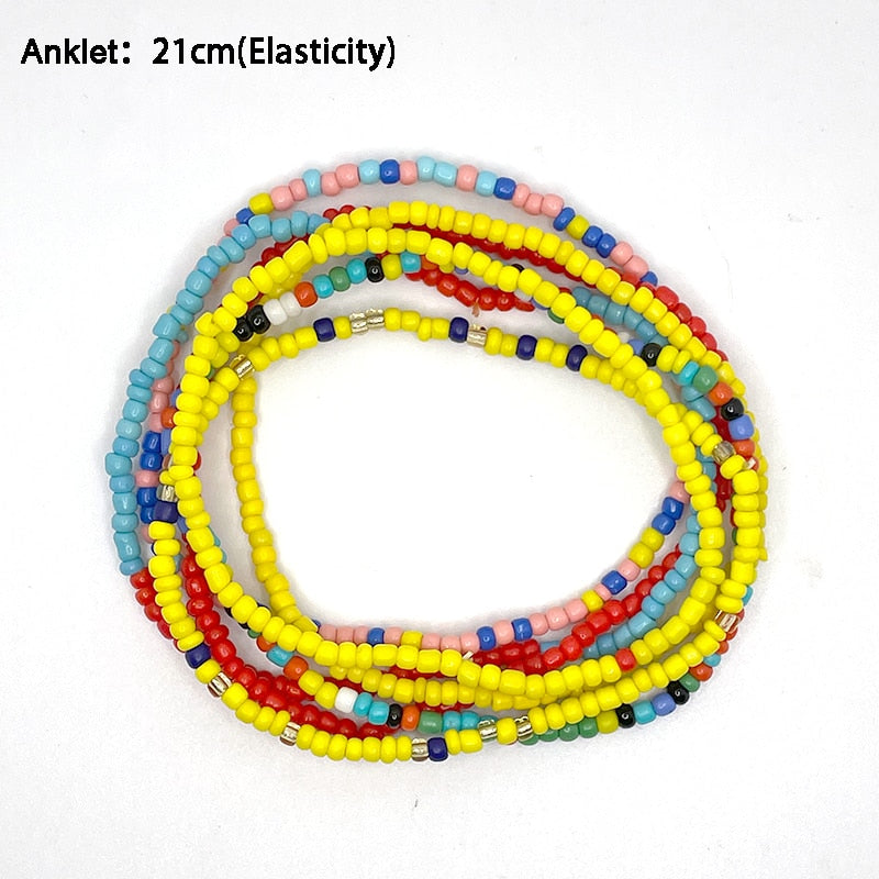 Bohemian Beaded Chain Elastic Anklet Bracelet-FrenzyAfricanFashion.com