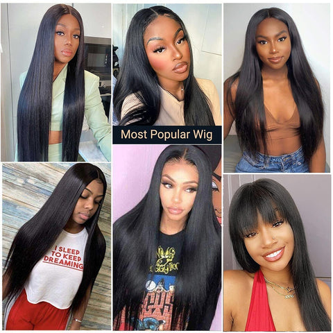 Image of Bone Straight Closure Wig Indian Remy Human Hair Wigs 13x4 Transparent Straight Lace Front Wig For Women Pre-Plucked Hairline-FrenzyAfricanFashion.com