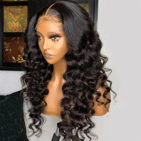 Image of Loose Deep Wave Wig Natural Black Glueless Lace Front Wig-FrenzyAfricanFashion.com