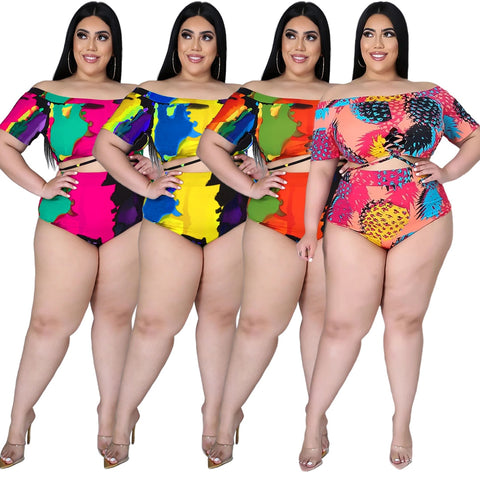 Image of Swimsuits Women Beach Shorts Two Piece Set Plus Size Swimwear-FrenzyAfricanFashion.com