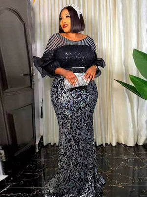 Plus Size Party Long Dresses Sequin Evening Gowns-FrenzyAfricanFashion.com