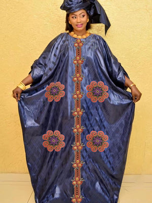 Free Size Black Shiny Bazin Riche Long Dresses For African Women Party Clothing Embroidery Basin Evening Gowns Lady Dashiki Robe-FrenzyAfricanFashion.com