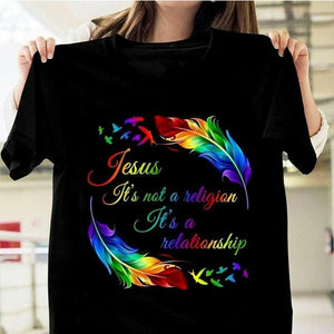 Jesus Is Not A Religion It's A Relationship Print Women T Shirt Short Sleeve O Neck Loose Women Tshirt Ladies Tee Shirt Tops-FrenzyAfricanFashion.com