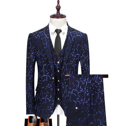 Image of Floral Print 3 Piece Suit Set Men Luxury Bronzing Blazers Vest Trousers-FrenzyAfricanFashion.com