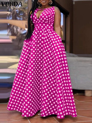 Image of Women Summer Dress Holiday Deep V Neck A-line Big Swing Party Dress Sexy Polka Dot-FrenzyAfricanFashion.com