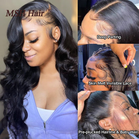 Image of Lace Front Human Hair Wigs Brazilian Body Wave HD Transparent Women's Human Hair Closure Wig-FrenzyAfricanFashion.com