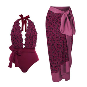 Vintage Swimsuit Green With Beach Skirt Summer Surf Wear-FrenzyAfricanFashion.com