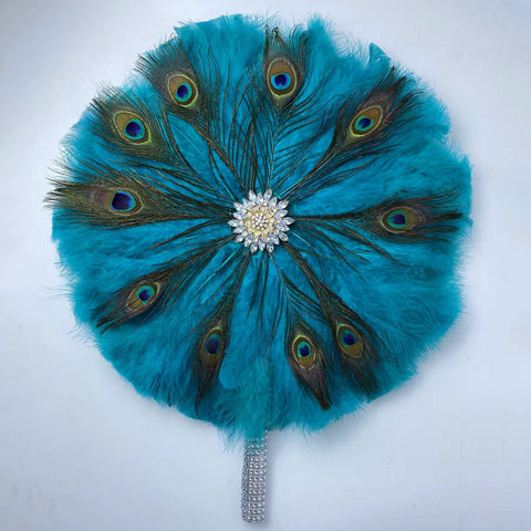 Image of Feather Hand Fan with Stones Double-sided-FrenzyAfricanFashion.com