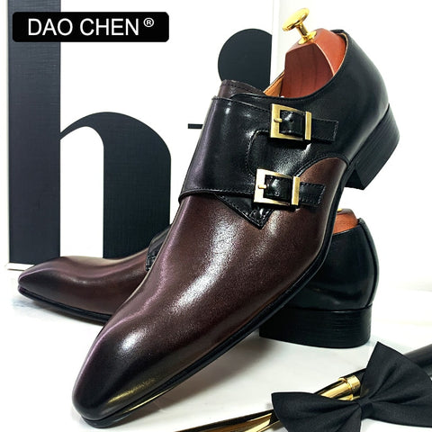 Image of DAOCHEN MEN'S LOAFERS DOUBLE MONK STRAP SHOES GENUINE LEATHER LUXURY MAN DRESS SHOES MIX COLORS OFFICE WEDDING MEN CASUAL SHOES-FrenzyAfricanFashion.com