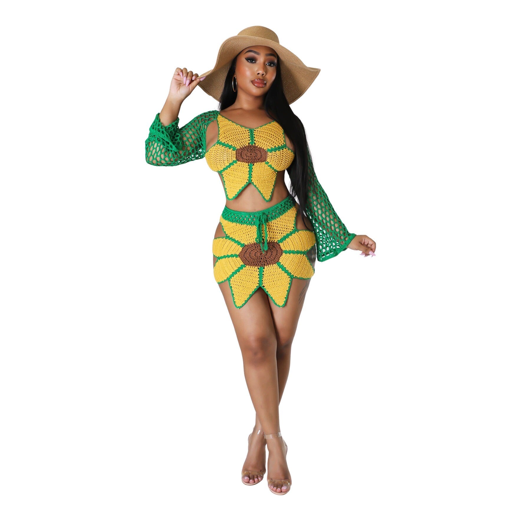 Beach Suit Sexy Hand-crocheted Sunflower Swimsuit Cover Ups-FrenzyAfricanFashion.com