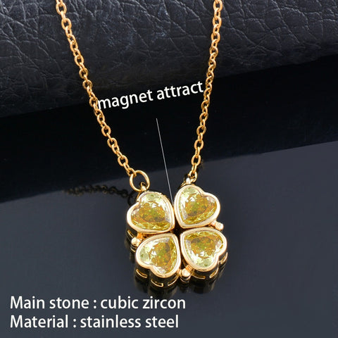 Image of 4 crystal heart flower pendant stainless steel necklace gold silver chain-FrenzyAfricanFashion.com