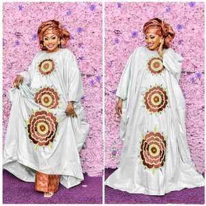 Woman Plus Size Dress Bazin Riche Long Dress With Scarf 3pieces One Set-FrenzyAfricanFashion.com