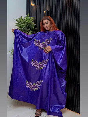 Purple Bazin Riche Turkey Dresses Ankara Women Dashiki-FrenzyAfricanFashion.com