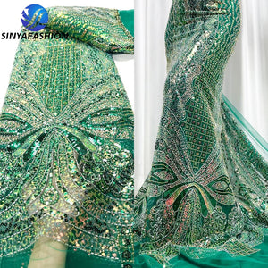 High Quality African Nigerian French Tulle Fully Sequins Luxury Heavy Handmade Beaded Lace Fabric For DIY Wedding Dress-FrenzyAfricanFashion.com