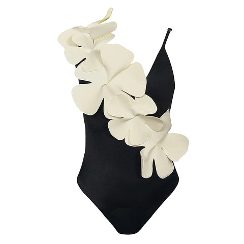 Image of One Piece Ruffle Swimsuit Floral Lace Up Swimwear Women Solid Bathing Suit Summer Beachwear-FrenzyAfricanFashion.com