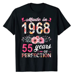 Made In 1968 Floral 55 Year Old 55th Birthday Women's T-Shirt Flowers Print Graphic Tee Tops-FrenzyAfricanFashion.com