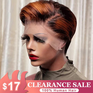 Straight Bob Pixie Cut Wig Remy 4x4 Lace Closure Wig Pre Plucked 13x4x1 Lace Front Wig Brown Ombre Human Hair Wigs for Women-FrenzyAfricanFashion.com