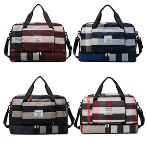 Foldable Travel Duffel Bag Sports Tote Shoulder Weekender Overnight Bags Large Capacity Dry and Wet Separation for Women-FrenzyAfricanFashion.com