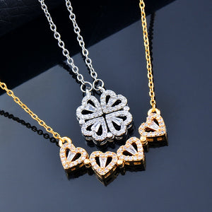 4 crystal heart flower pendant stainless steel necklace gold silver chain-FrenzyAfricanFashion.com